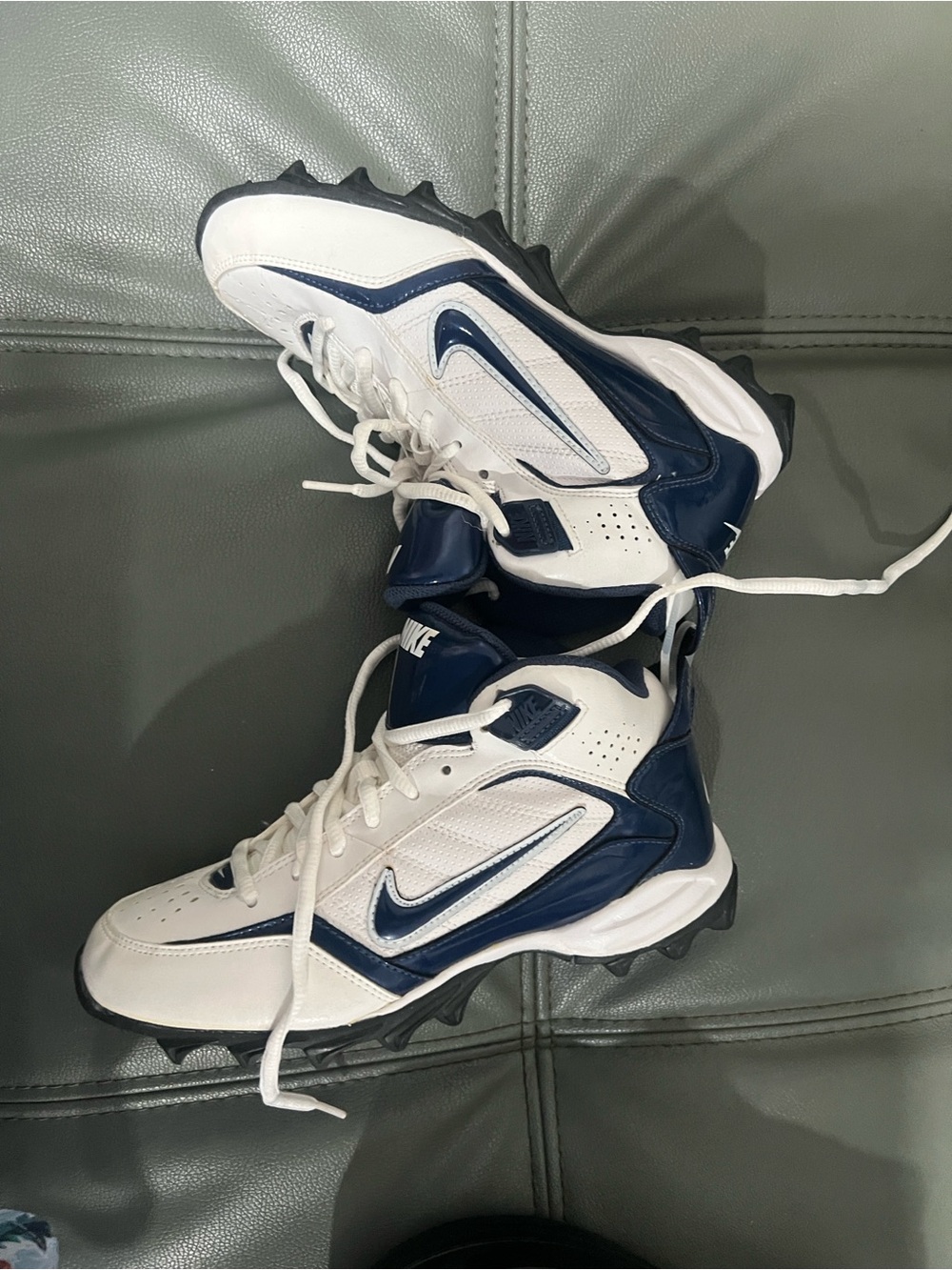 Nike White and Navy High-Top Athletic Cleats